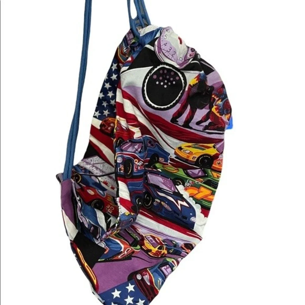 NASCAR Cloth Knapsack Small Packpack. Appears to be handmade.